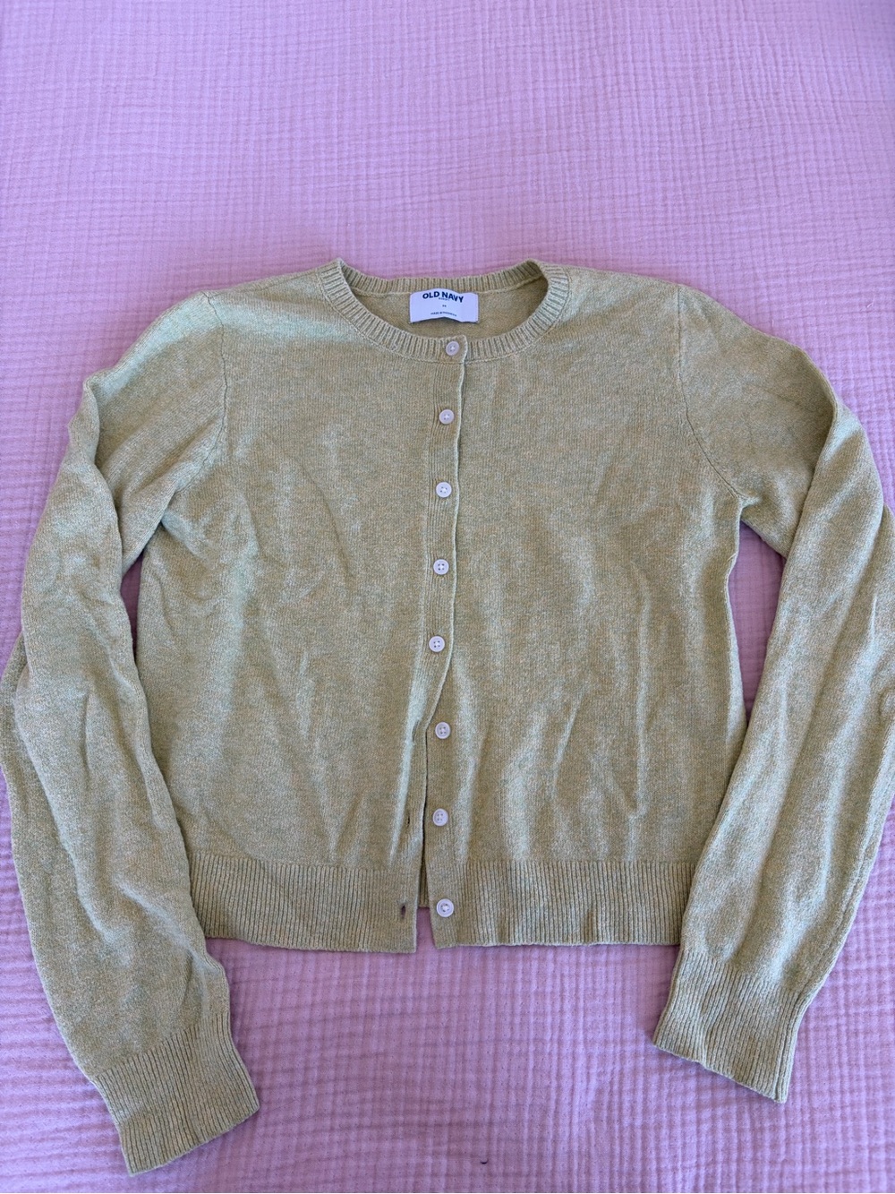 Old Navy Light Green Button-Up Crewneck Cardigan